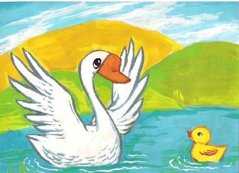 丑小鸭和白天鹅儿童画-丑小鸭与白天鹅