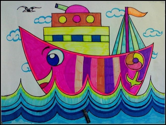 船和大海儿童画-大海的朋友轮船