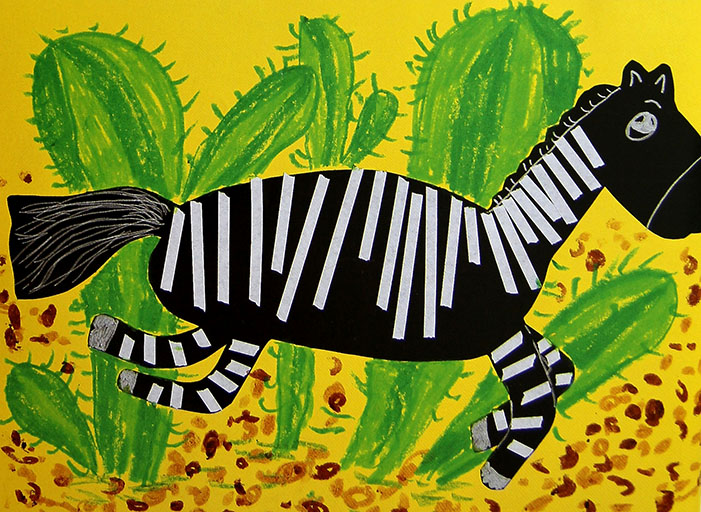 斑马儿童画-快乐的小斑马