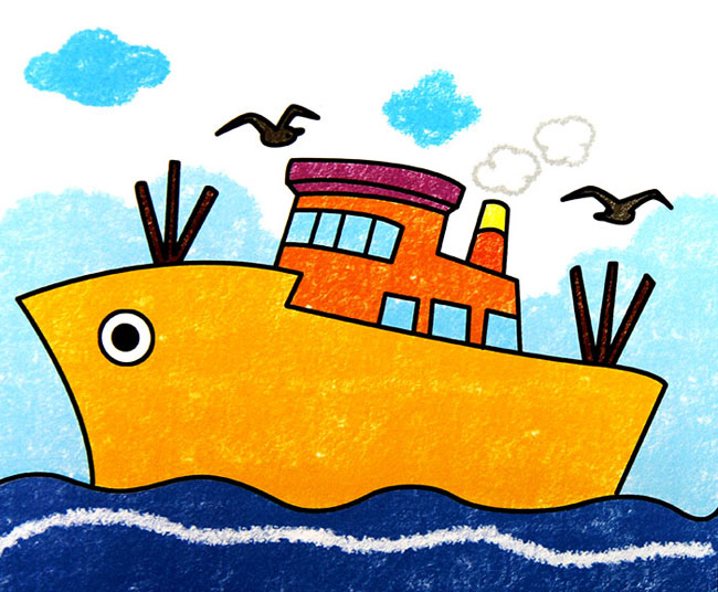 船和大海儿童画-海盗船