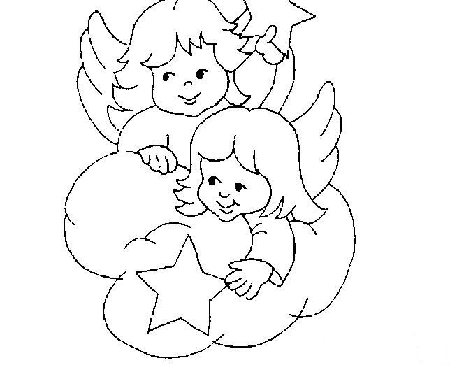 美丽的天使儿童画-两个小天使